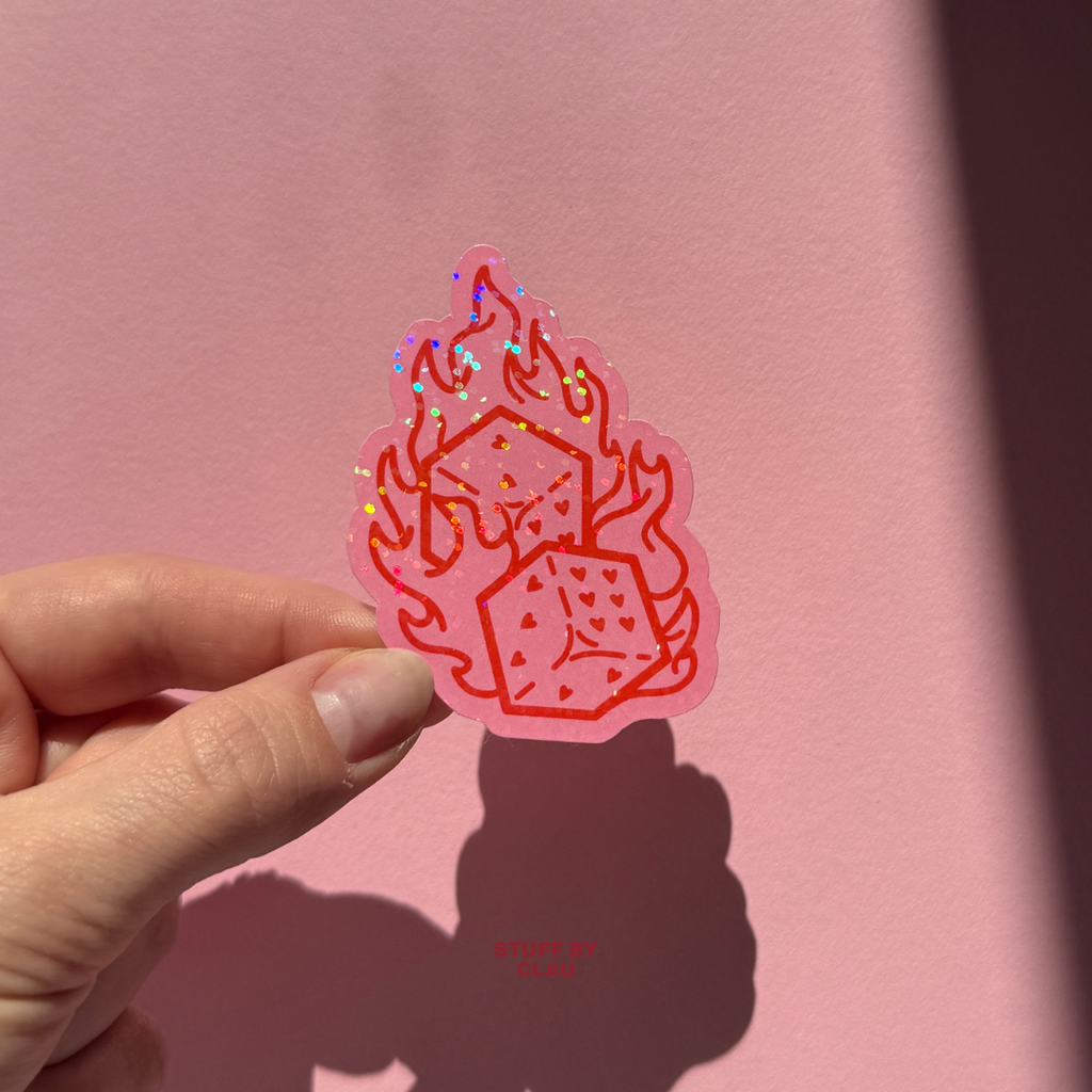 Flammen Würfel Glitzer Sticker