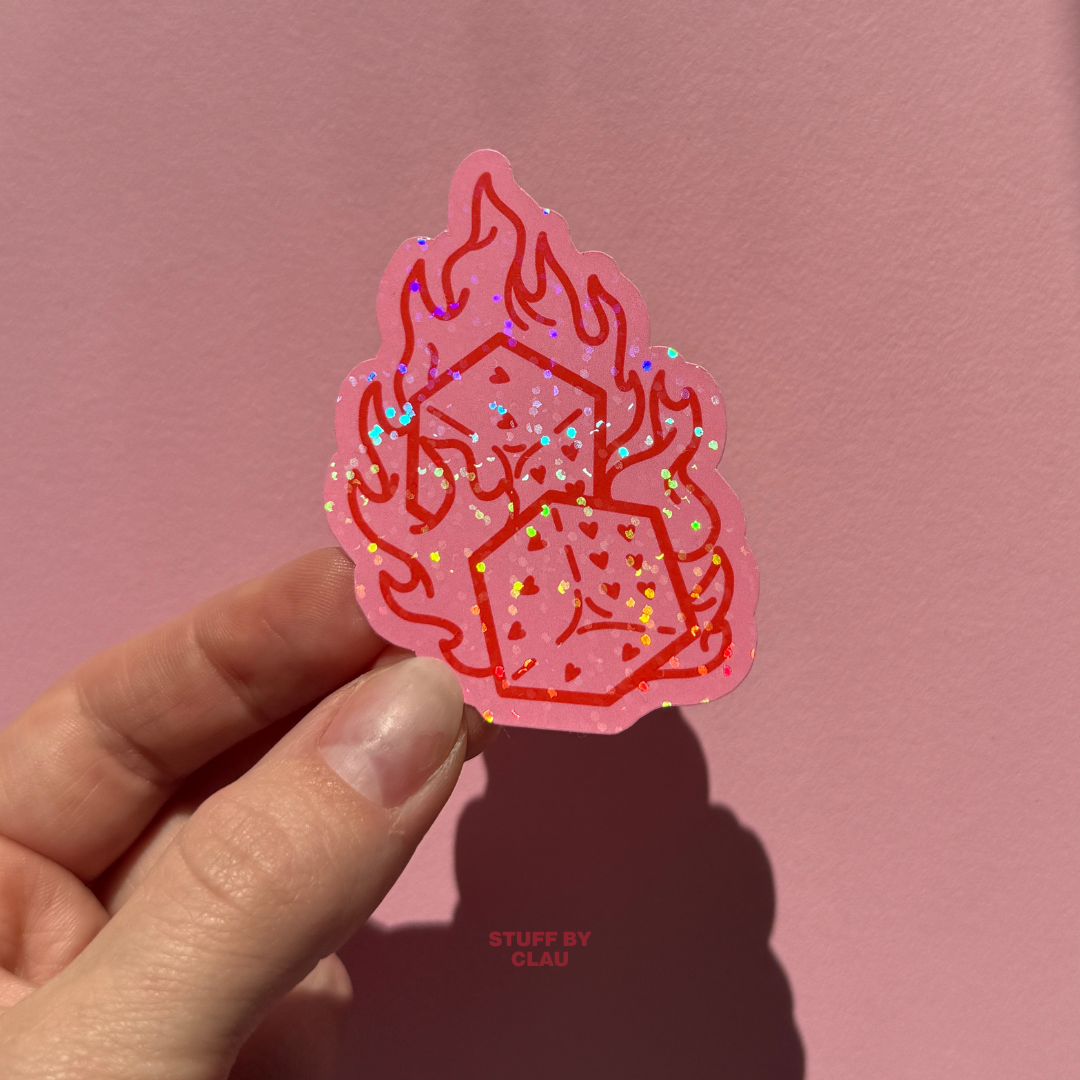 Flammen Würfel Glitzer Sticker