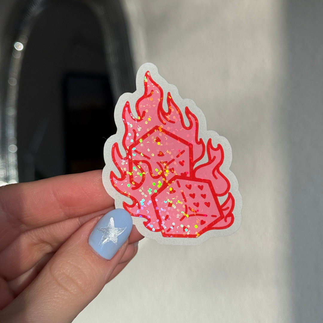 Flammen Würfel Glitzer Sticker