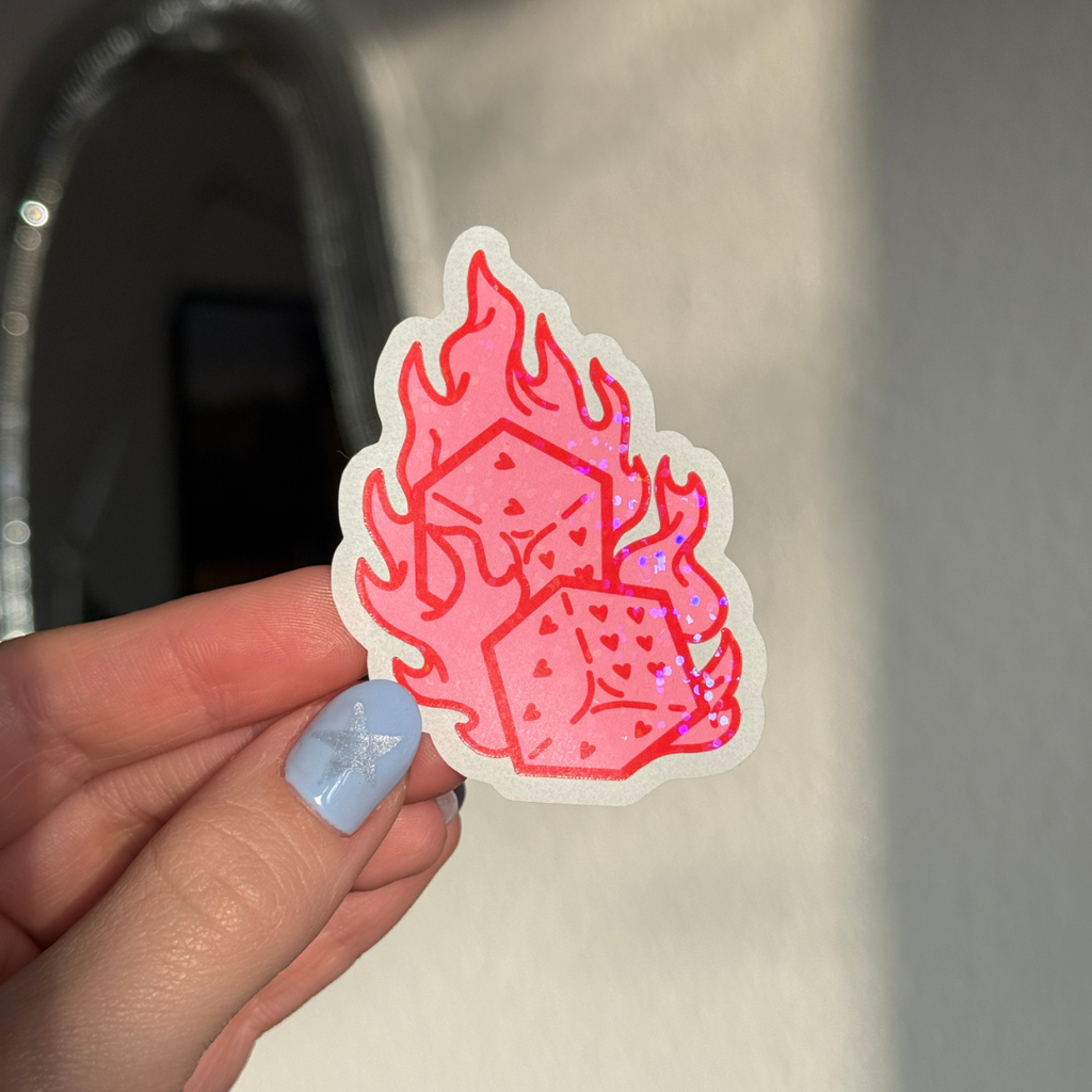 Flammen Würfel Glitzer Sticker