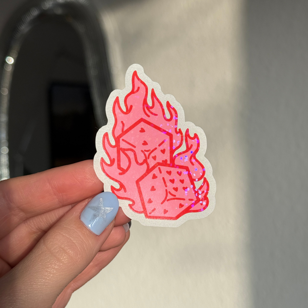 Flammen Würfel Glitzer Sticker