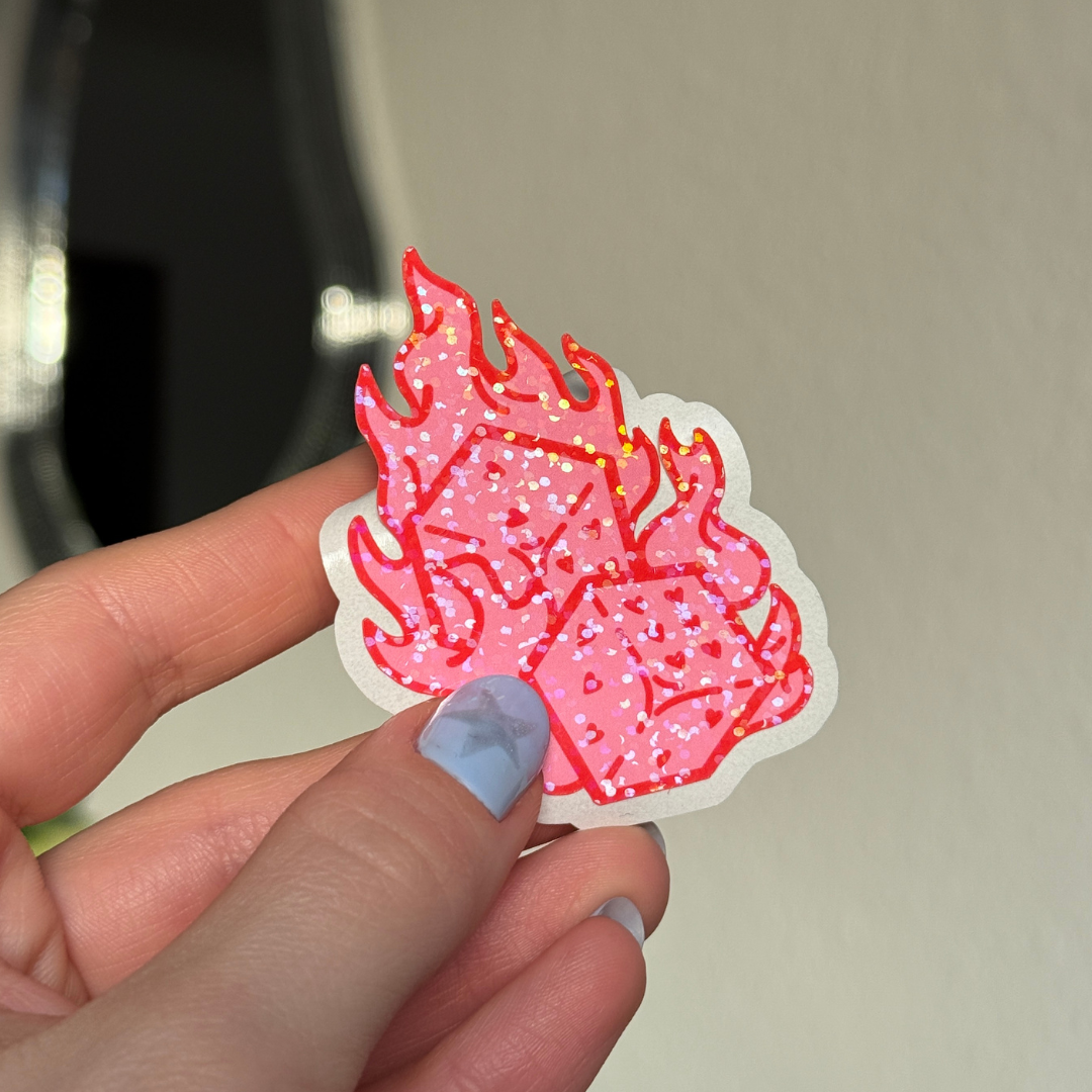 Flammen Würfel Glitzer Sticker